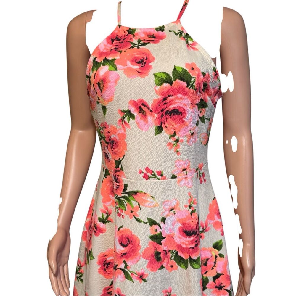 Charlotte Russe women halter neckline fit-and flare floral pink dress L - Picture 3 of 8